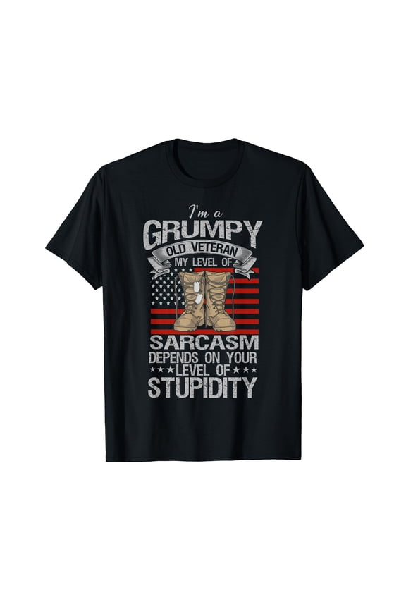 I'm A Grumpy Old Veteran Funny Army US Flag Grandpa T-Shirt