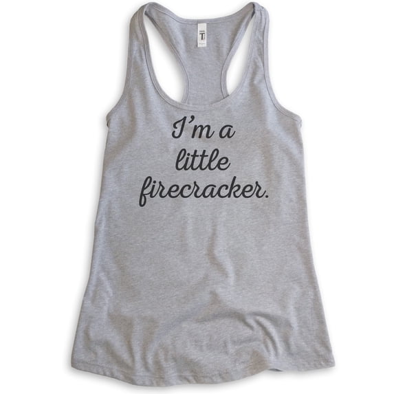I'm A Little Firecracker Tank Top, Ladies Racerback Tank Top, July 4th Tank, Patriotic Tank, Heather Gray, Small