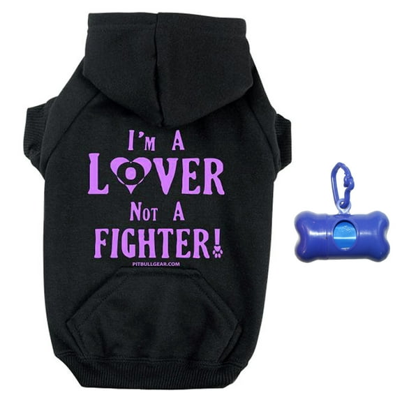 I'm A Lover Not A Fighter Zippered Dog Hoodie and Poop Bag Holder Bundle Set Large