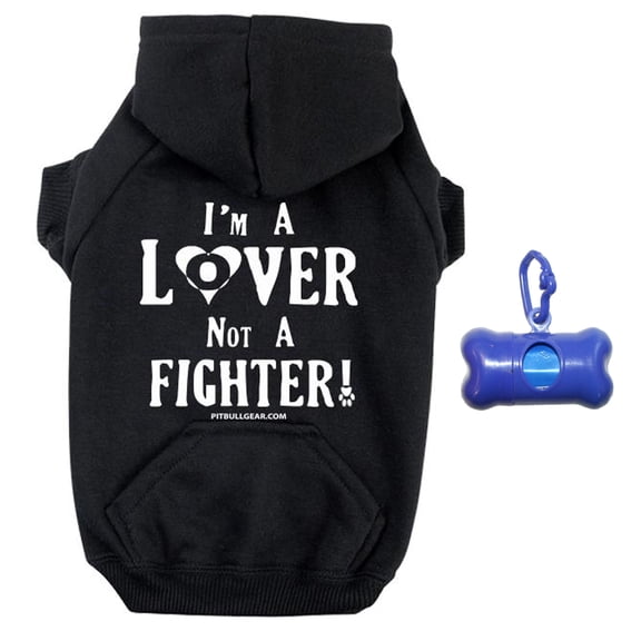 I'm A Lover Not A Fighter Zippered Dog Hoodie and Poop Bag Holder Bundle Set