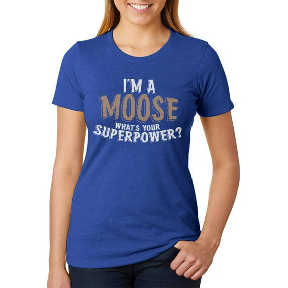 I'm A Moose What's Your Superpower Juniors Soft Heather T Shirt Heather Royal X-LG