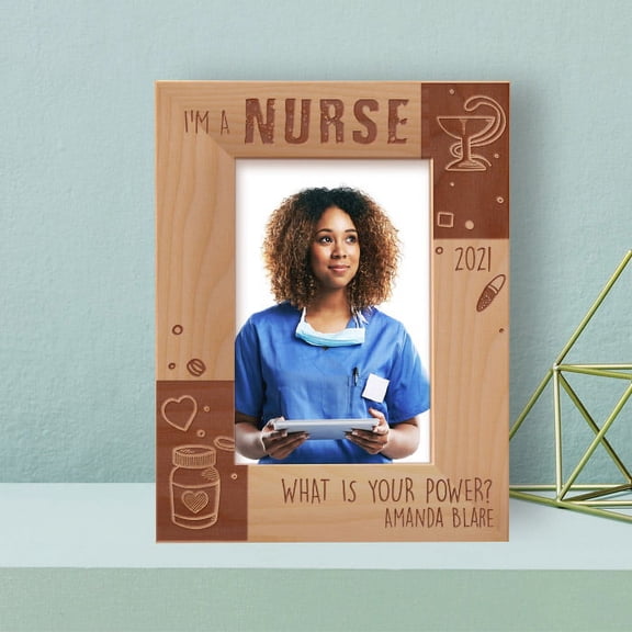 I'm A Nurse Personalized Wooden Frame 4" x 6" Brown (Vertical)