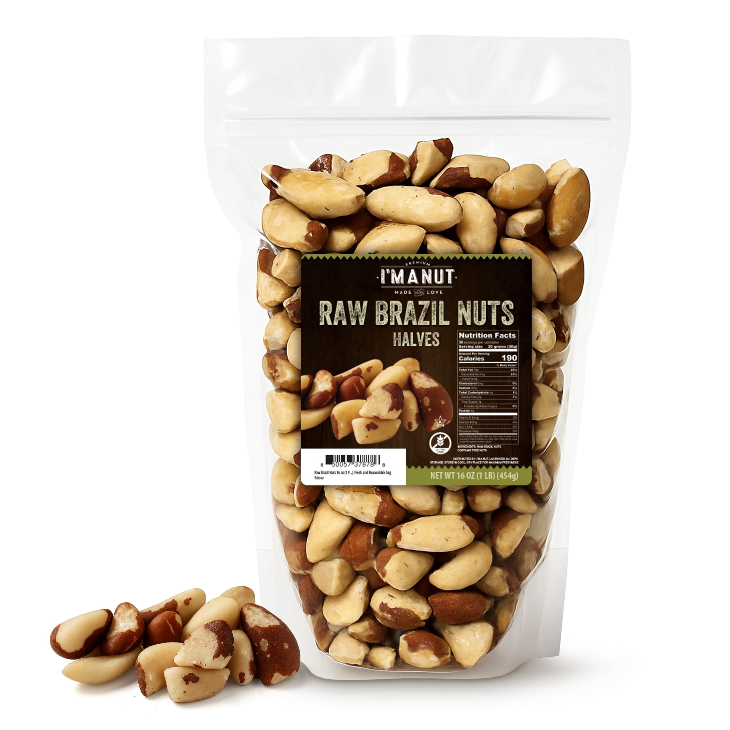 I’m A Nut Brazil Nuts, Broken, 16oz (1 lb) Distinct | Non GMO Batch Tested Gluten & Peanut Free Vegan Keto Friendly Large, Fresh Resealable bag