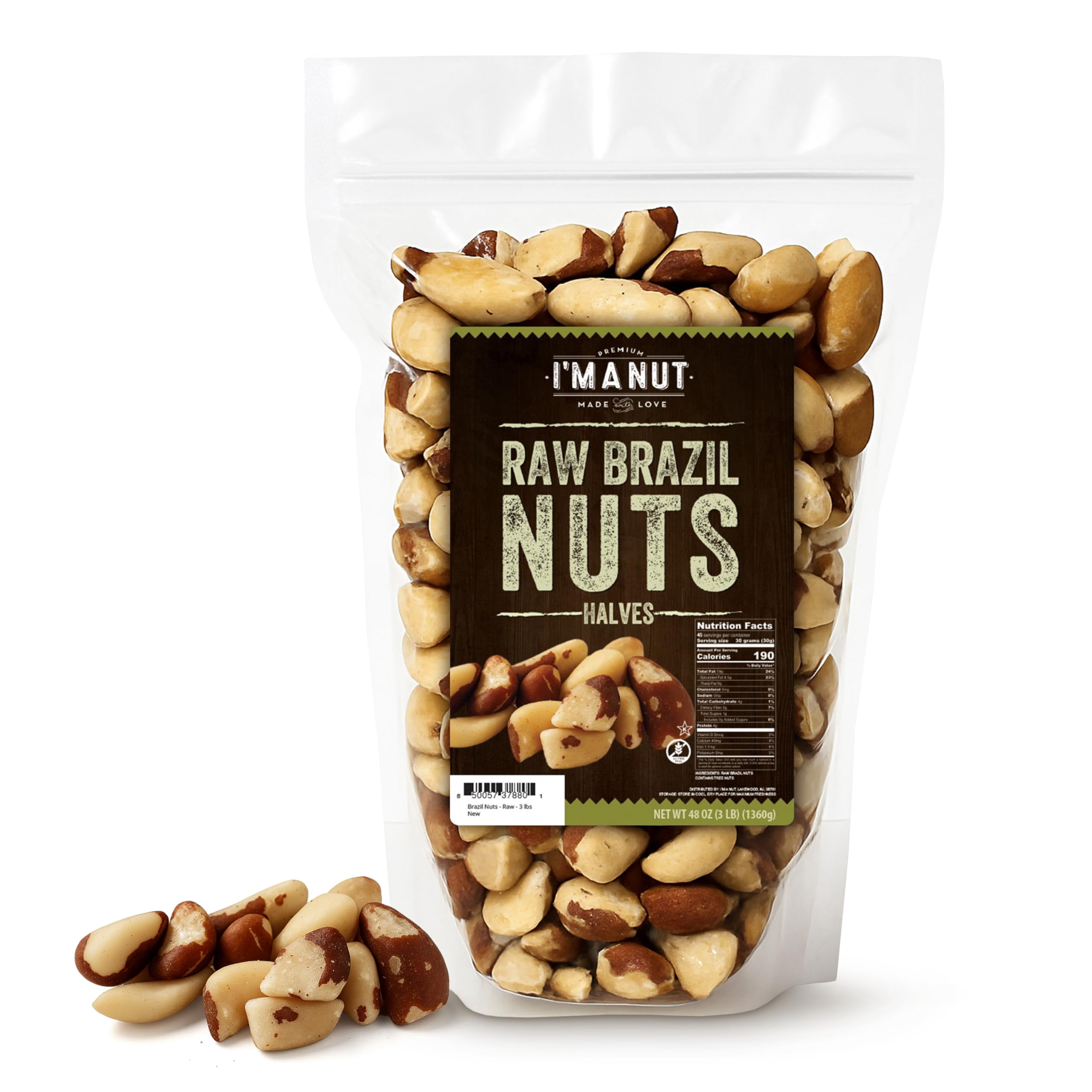 Raw Broken Brazil Nuts, 3 lbs (48oz) – Premium Wild Harvested, High Selenium, Batch Tested Peanut & Gluten Free, Non-GMO, Kosher, Resealable Bag