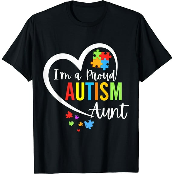 I'm A Proud Autism Aunt Love Heart Autism Awareness Puzzle T-Shirt