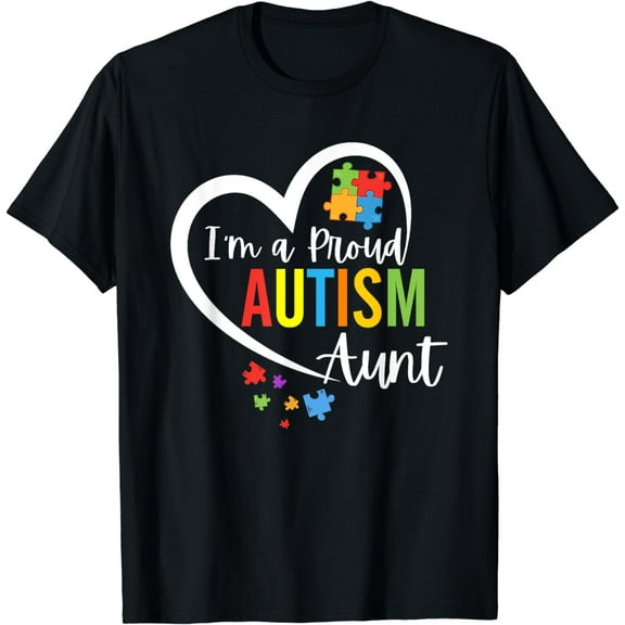 I'm A Proud Autism Aunt Love Heart Autism Awareness Puzzle T-Shirt