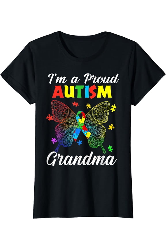 I'm A Proud Autism Grandma Puzzle Ribbon Butterfly Awareness T-Shirt