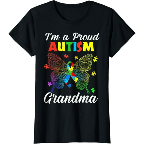 I'm A Proud Autism Grandma Puzzle Ribbon Butterfly Awareness T-Shirt