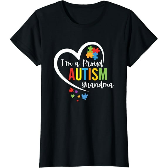 I'm A Proud Grandma Love Heart Autism Awareness Puzzle T-Shirt