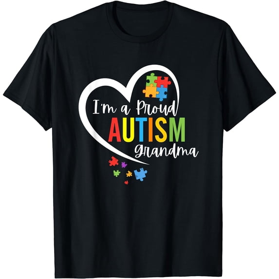 I'm A Proud Grandma Love Heart Autism Awareness Puzzle T-Shirt
