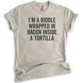 thumbnail image 1 of I'm A Riddle Wrapped In Bacon T-shirt, Unisex Women's Men's Shirt, Bacon Shirt, Taco Shirt, Light Silk Gray, 3X-Large, 1 of 6