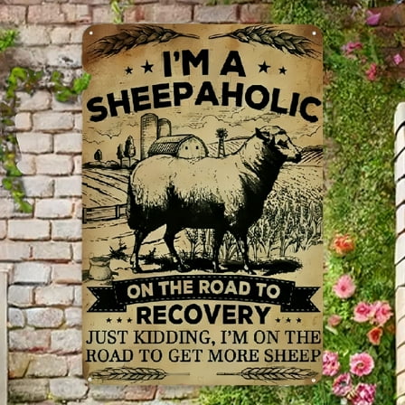 I'm A Sheepaholic Vintage Metal Wall Sign - Rustic Farmhouse Decor with Humorous Sheep Design, Perfect for Cafe, Bedroom, or Home Gifts