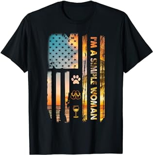 I'm A Simple Woman Camping Wine Flip Flops Love Dog USA Flag T-Shirt ...