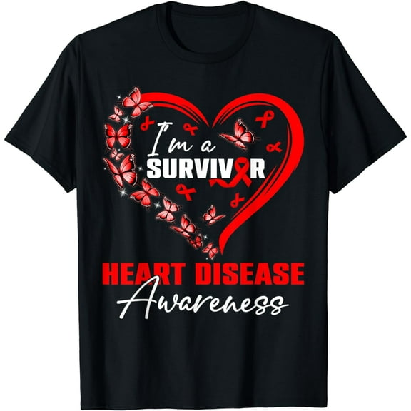 I'm A Survivor Heart Disease Awareness Red Butterfly Heart T-Shirt