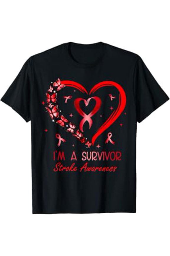 I'm A Survivor Stroke Awareness Red Butterfly Heart Stroke T-Shirt