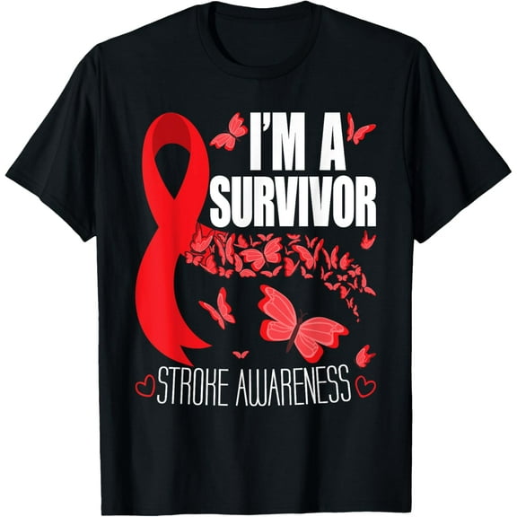 t-shirt I'm A Survivor Stroke Awareness - Red Ribbon Brain Attack T-Shirt.