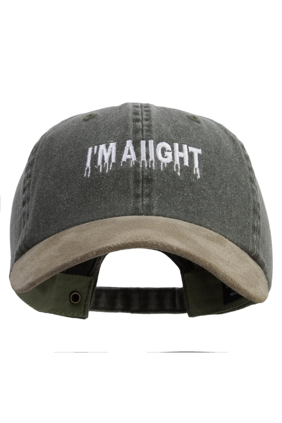 I'm Aiight Embroidered Suede Bill Washed Pigment Dyed Cap - Olive Tan OSFM