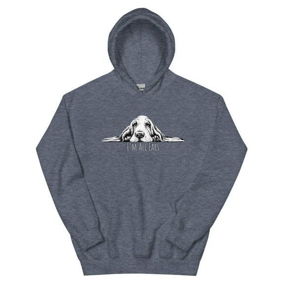 I'm All Ears Basset Hound Hooded Sweatshirt (Heather Sport Dark Navy, 2XL)