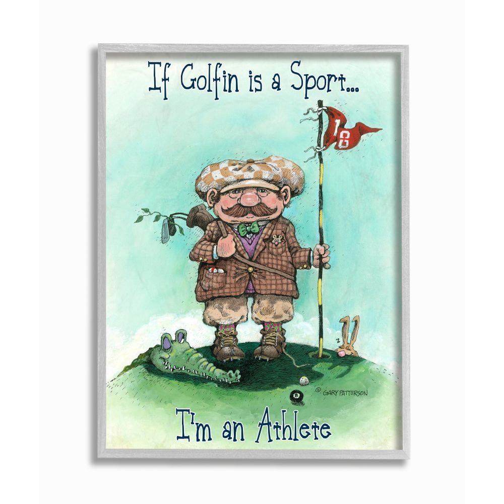 I'm An Athlete Funny Golf Cartoon Sports Design Gray Farmhouse Rustic Framed Giclee Texturized Art by Gary Patterson