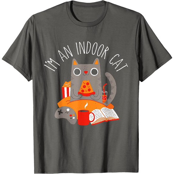 I'm An Indoor Cat Funny Reading Coffee Gaming Cat Person Unisex T-Shirt for Men Women Kids Toddler,Charcoal Color,Size YS