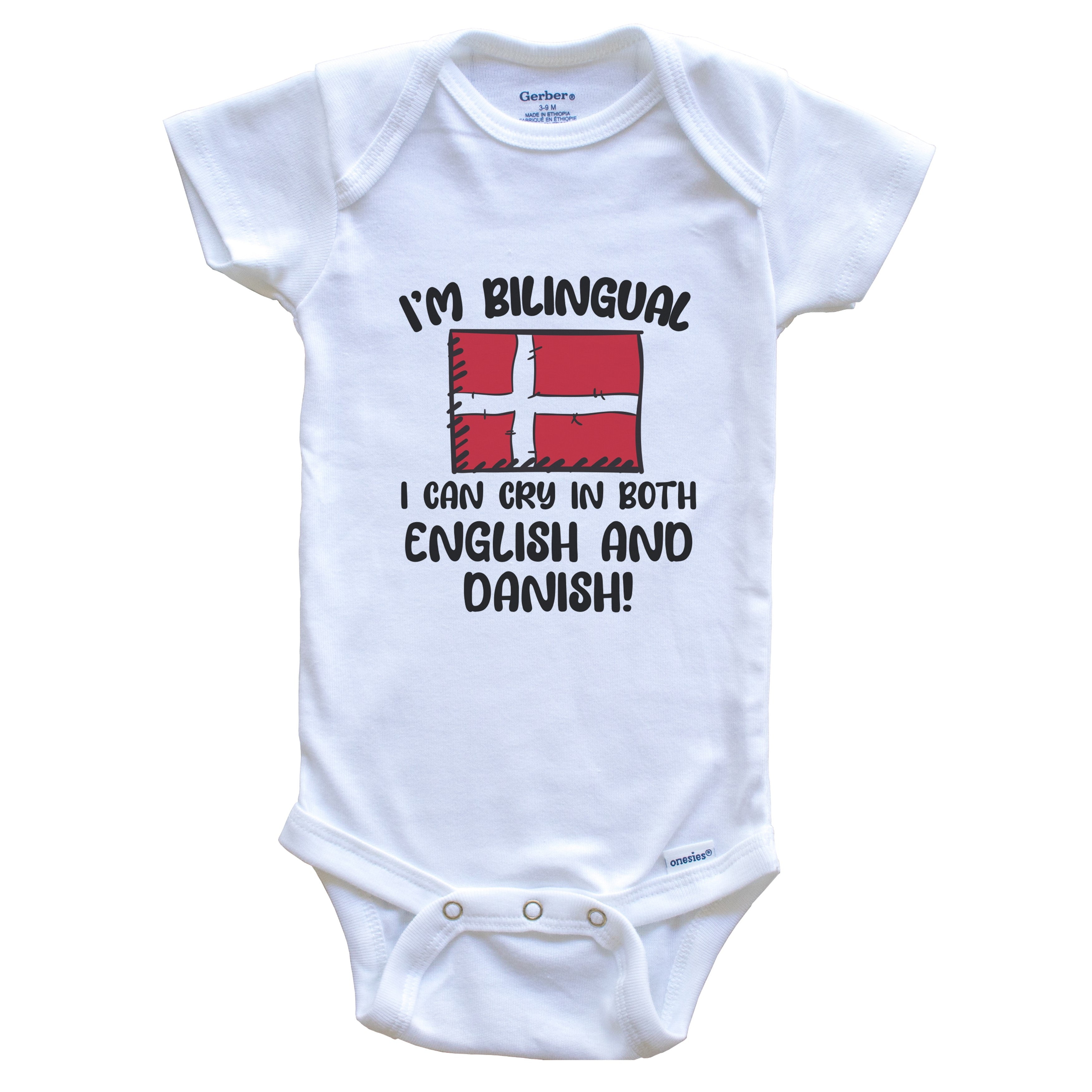 I'm Bilingual I Can Cry In Both English And Danish Funny Danish Flag Baby Bodysuit - Denmark One Piece