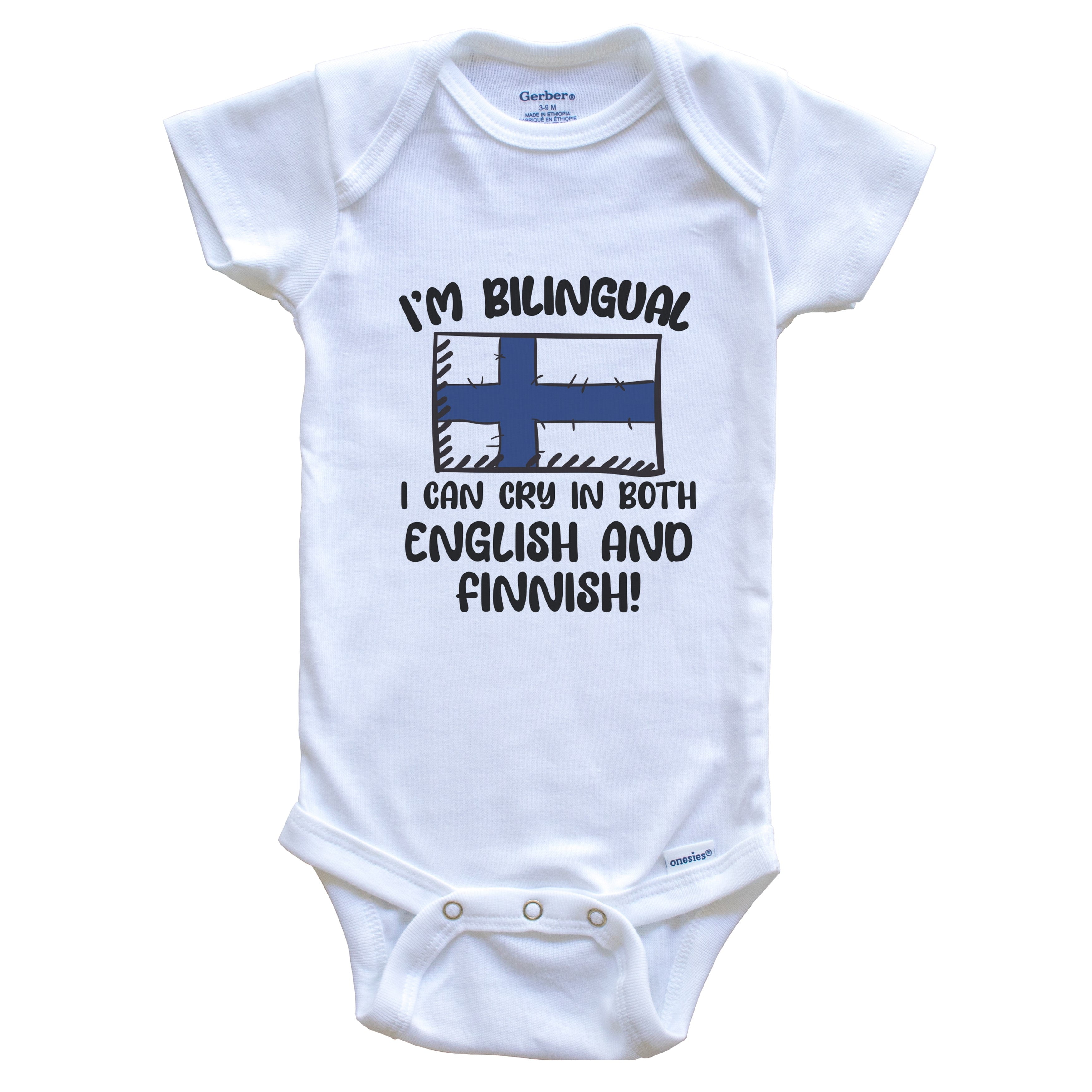 I'm Bilingual I Can Cry In Both English And Finnish Funny Finnish Flag Baby Bodysuit - Finland One Piece