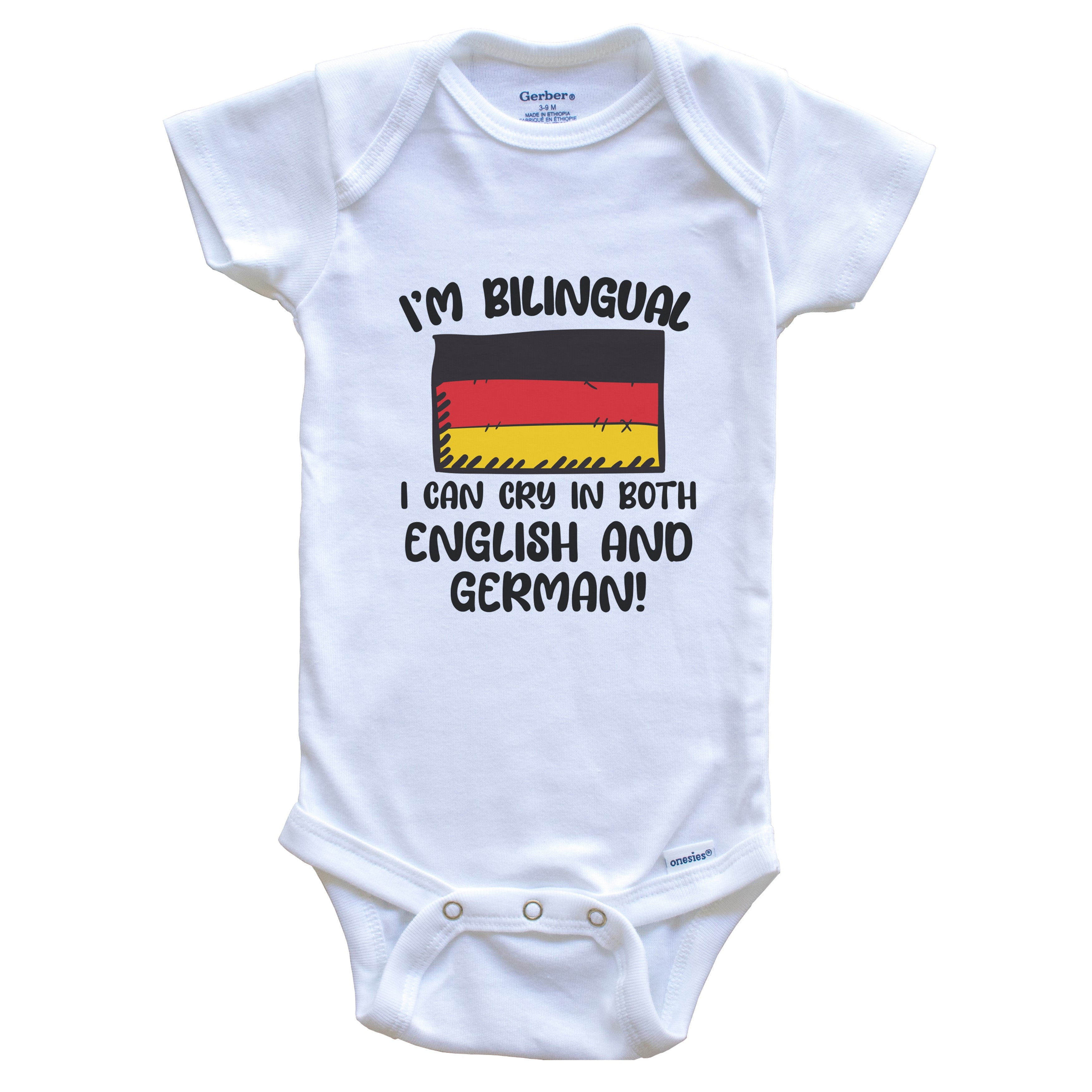 I'm Bilingual I Can Cry in Both English and German Funny German Flag Baby Bodysuit - Germany One Piece, 3-6 months white