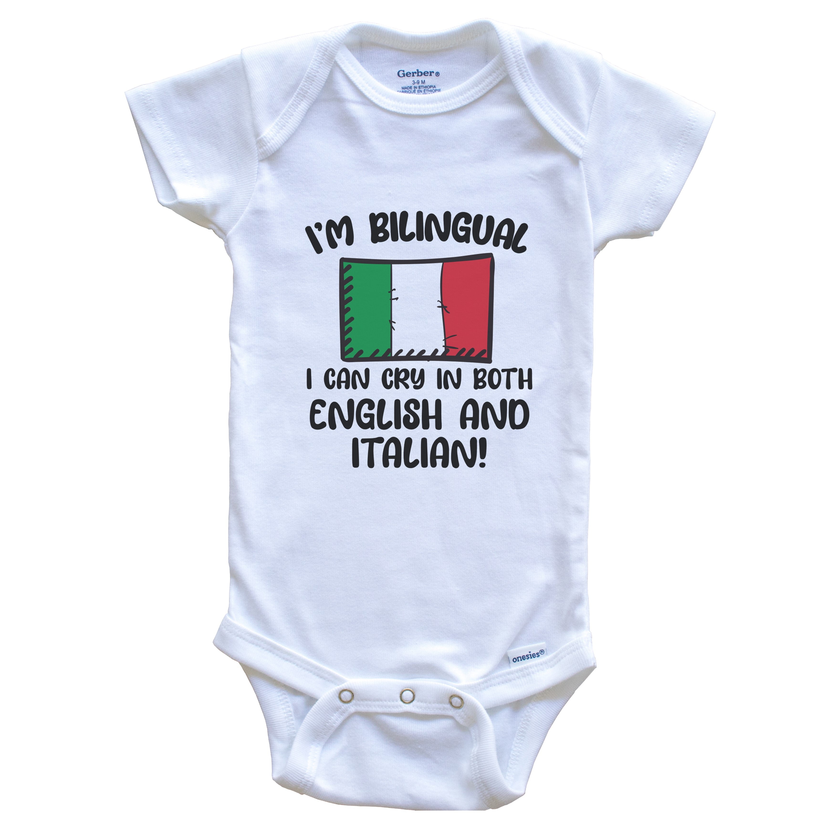 I'm Bilingual I Can Cry in Both English and Italian Funny Italian Flag Baby Bodysuit - Italy One Piece, 3-6 months white