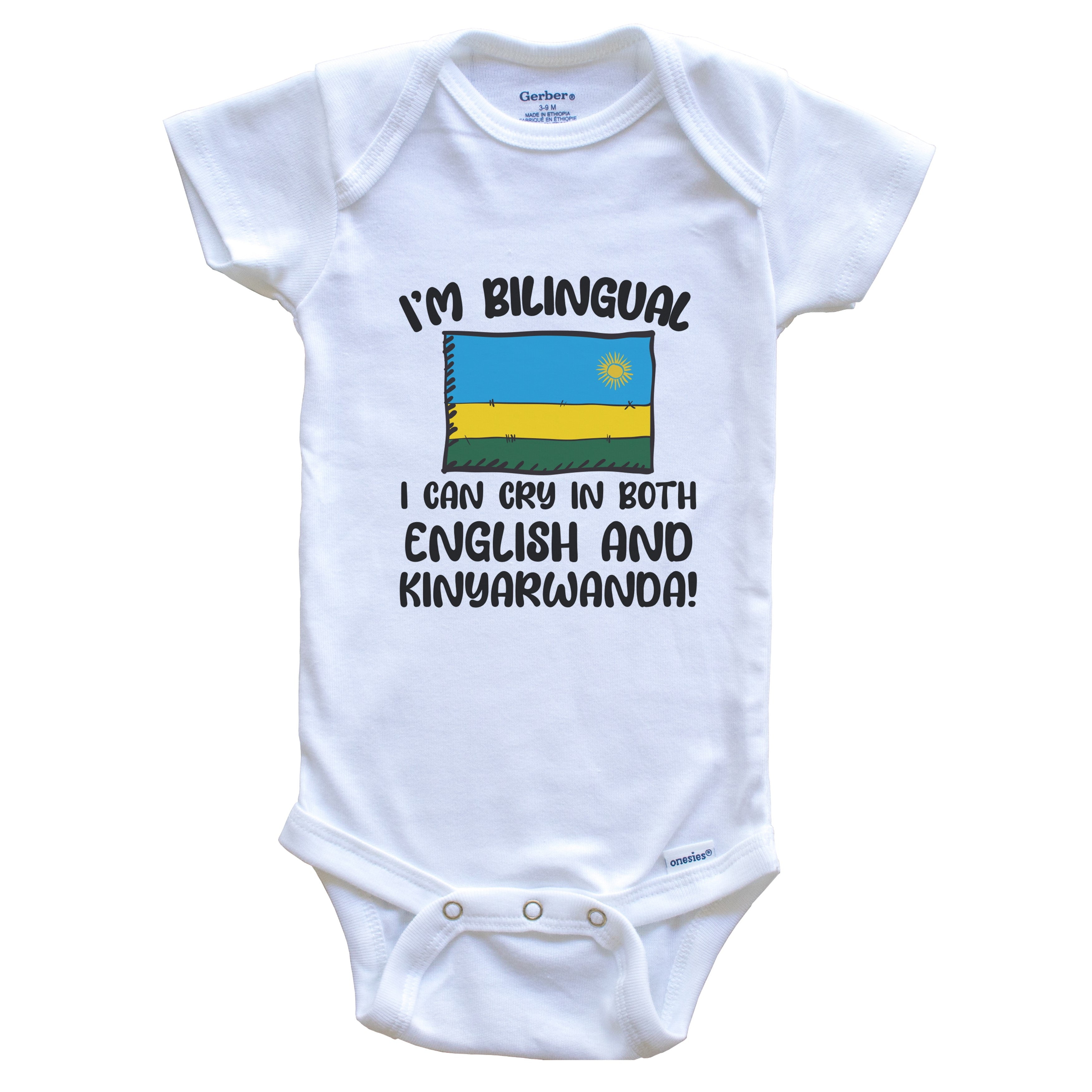 I'm Bilingual I Can Cry In Both English And Kinyarwanda Funny Rwandan Flag Baby Bodysuit - Rwanda One Piece