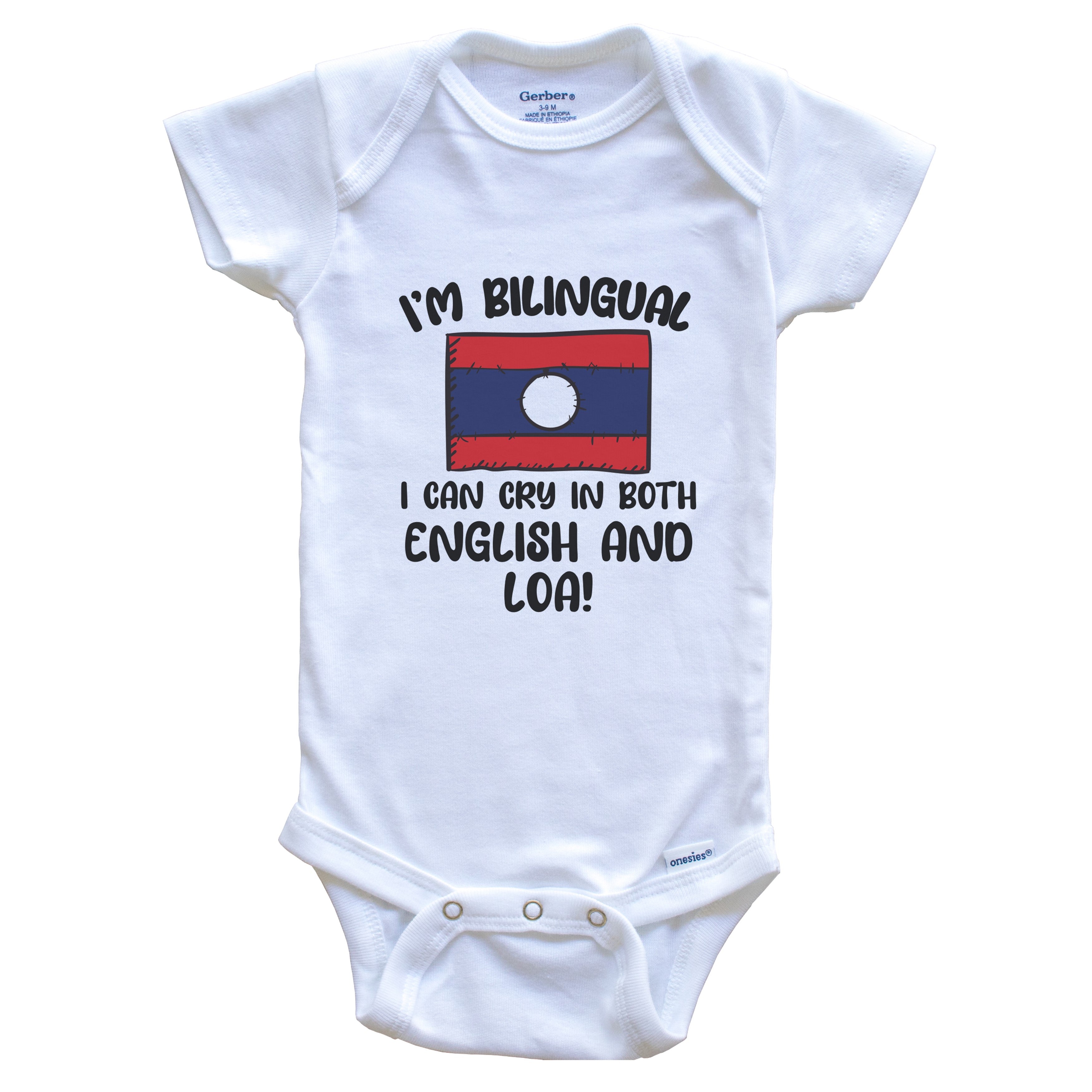 I'm Bilingual I Can Cry In Both English And Lao Funny Laotian Flag Baby Bodysuit - Laos One Piece