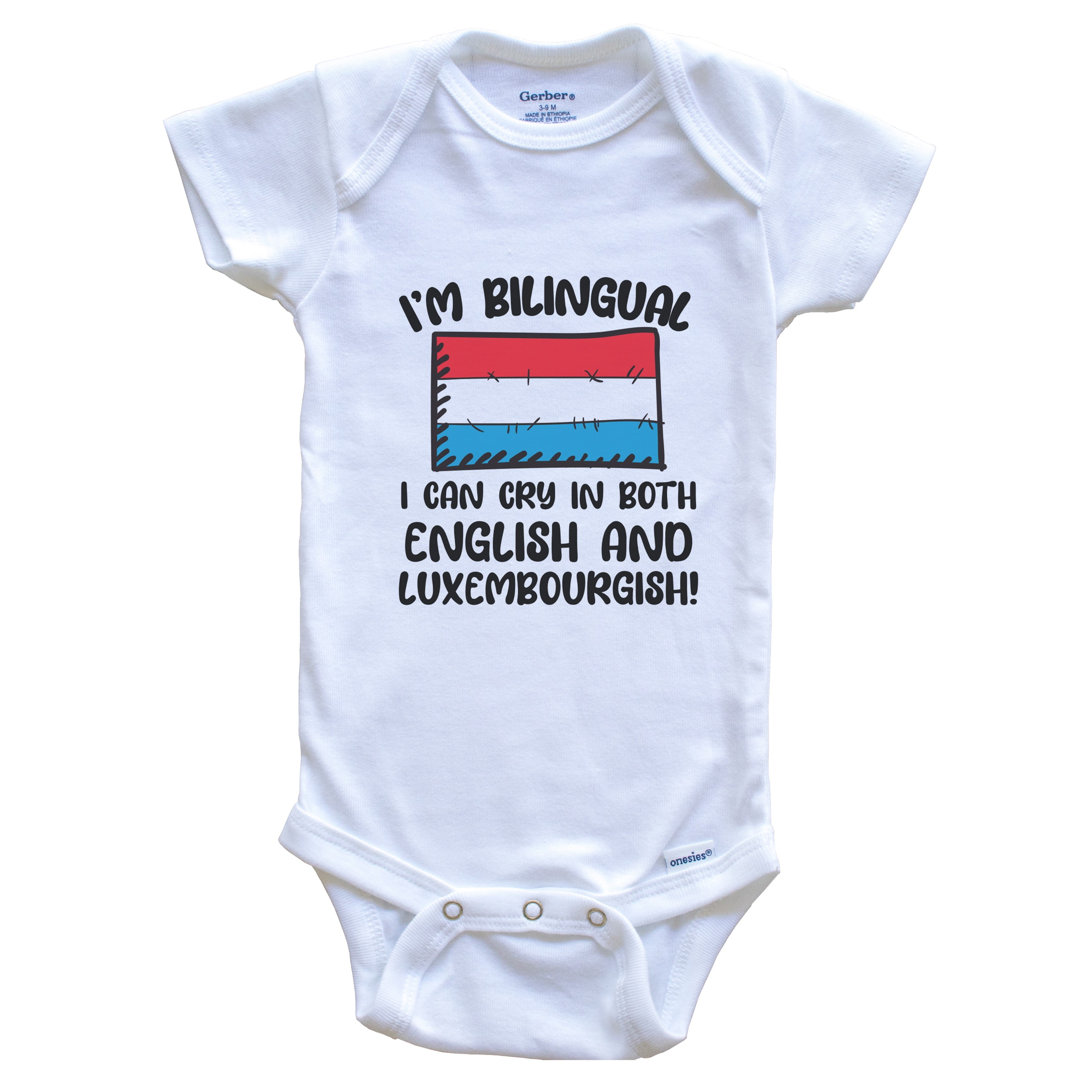 I'm Bilingual I Can Cry In Both English And Luxembourgish Funny Luxembourgish Flag Baby Bodysuit - Luxembourg One Piece