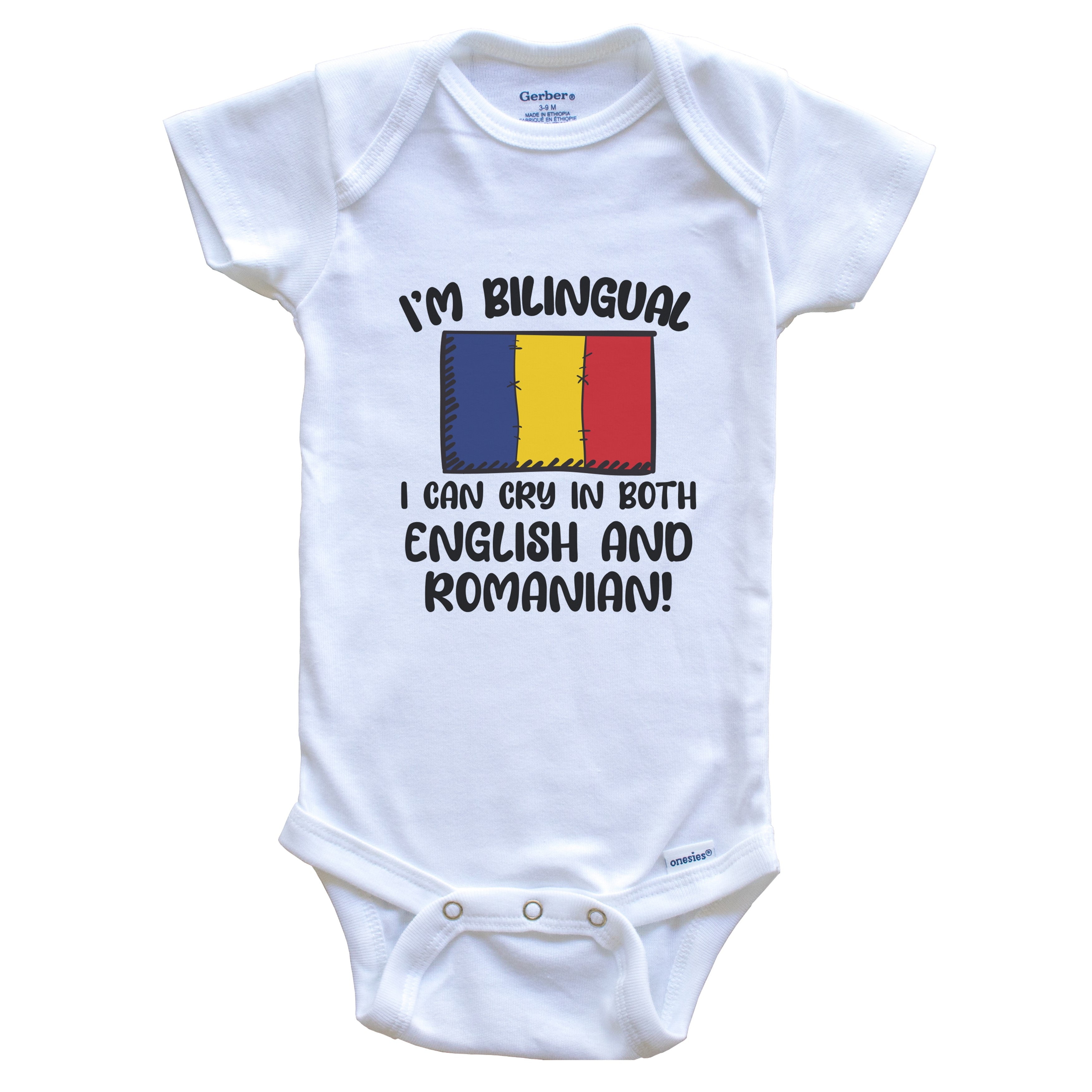 I'm Bilingual I Can Cry In Both English And Romanian Funny Romanian Flag Baby Bodysuit - Romania One Piece