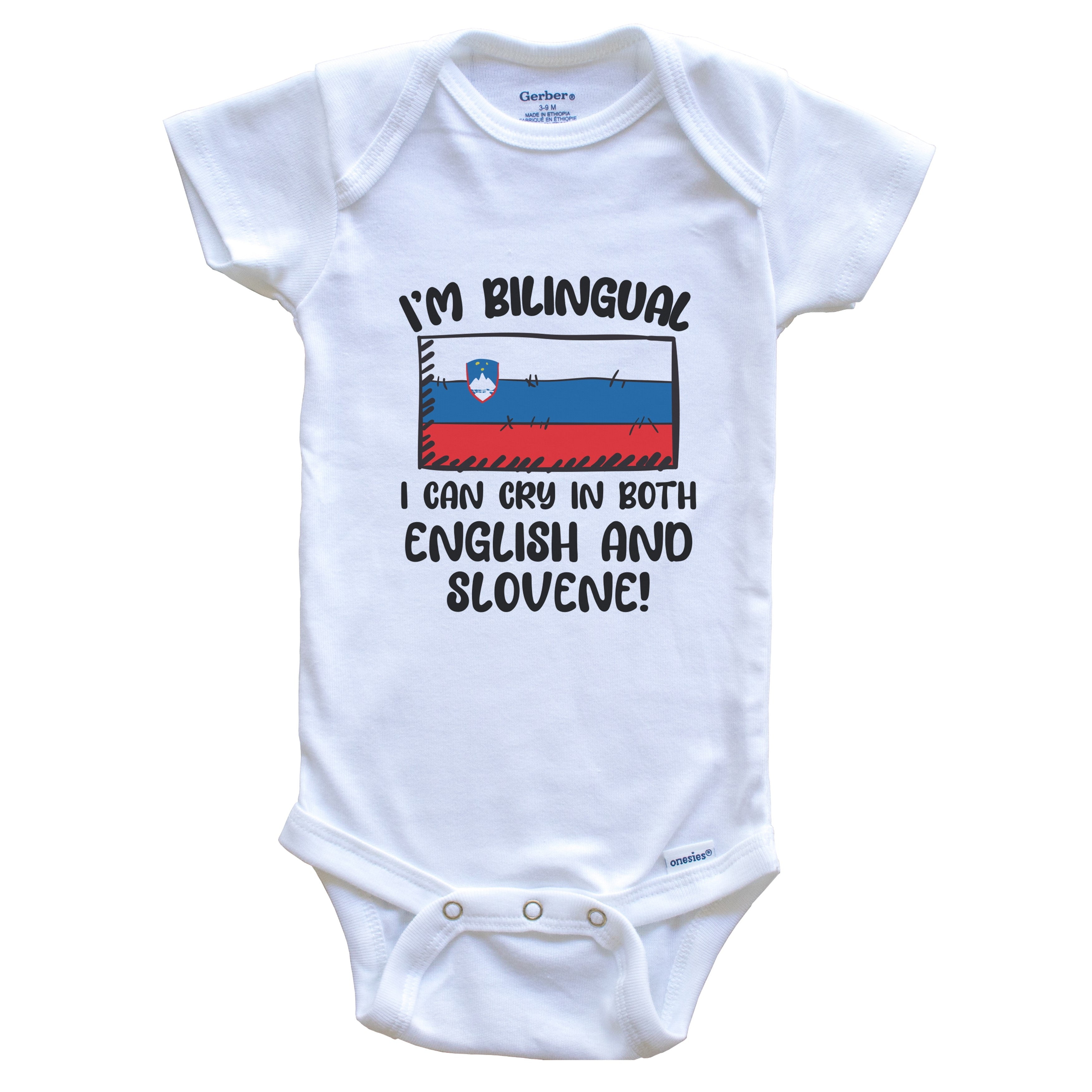 I'm Bilingual I Can Cry In Both English And Slovene Funny Slovenian Flag Baby Bodysuit - Slovenia One Piece