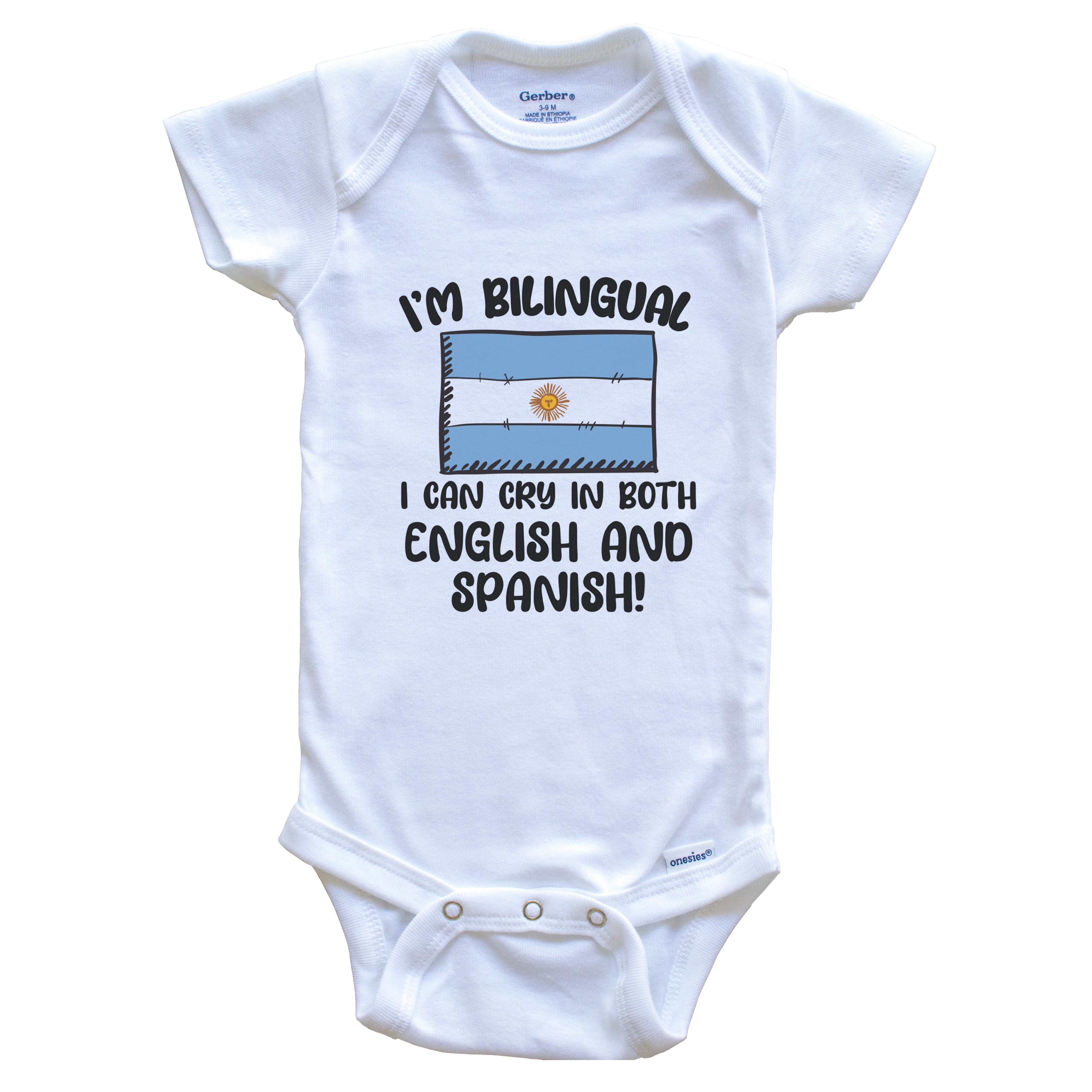 I'm Bilingual I Can Cry In Both English And Spanish Funny Argentinian Flag Baby Bodysuit - Argentina One Piece
