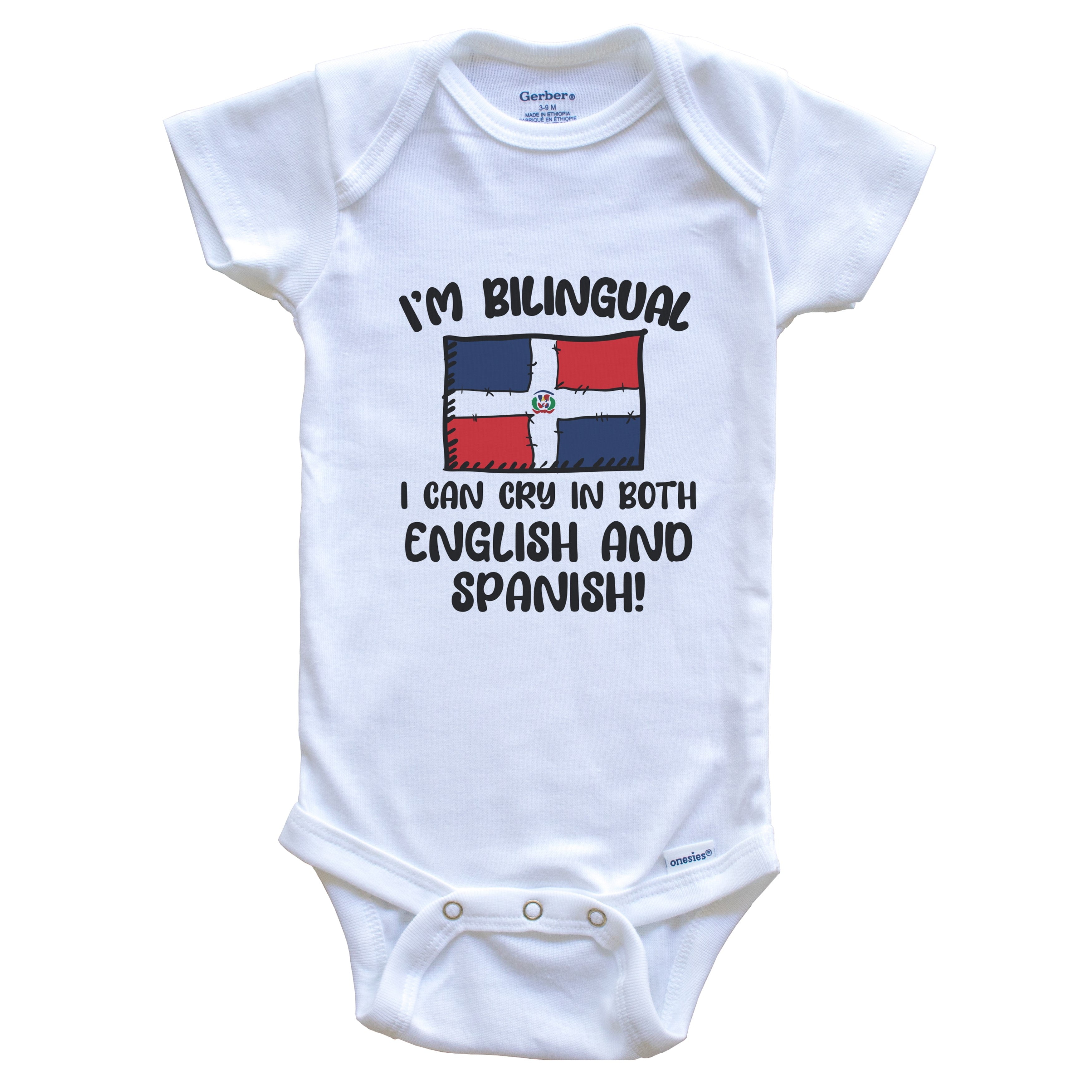 I'm Bilingual I Can Cry In Both English And Spanish Funny Dominican Flag Baby Bodysuit - Dominican Republic One Piece