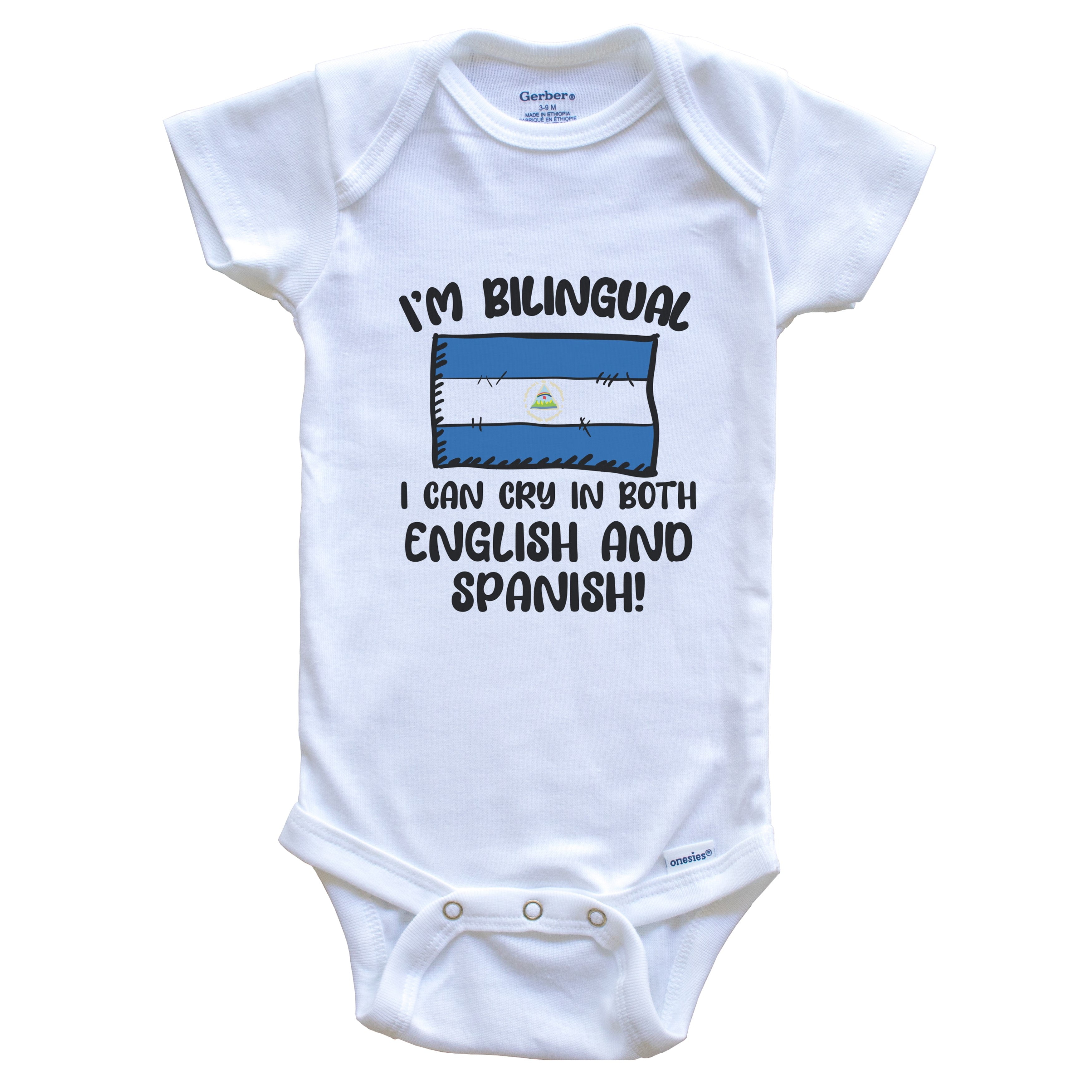 I'm Bilingual I Can Cry In Both English And Spanish Funny Nicaraguan Flag Baby Bodysuit - Nicaragua One Piece