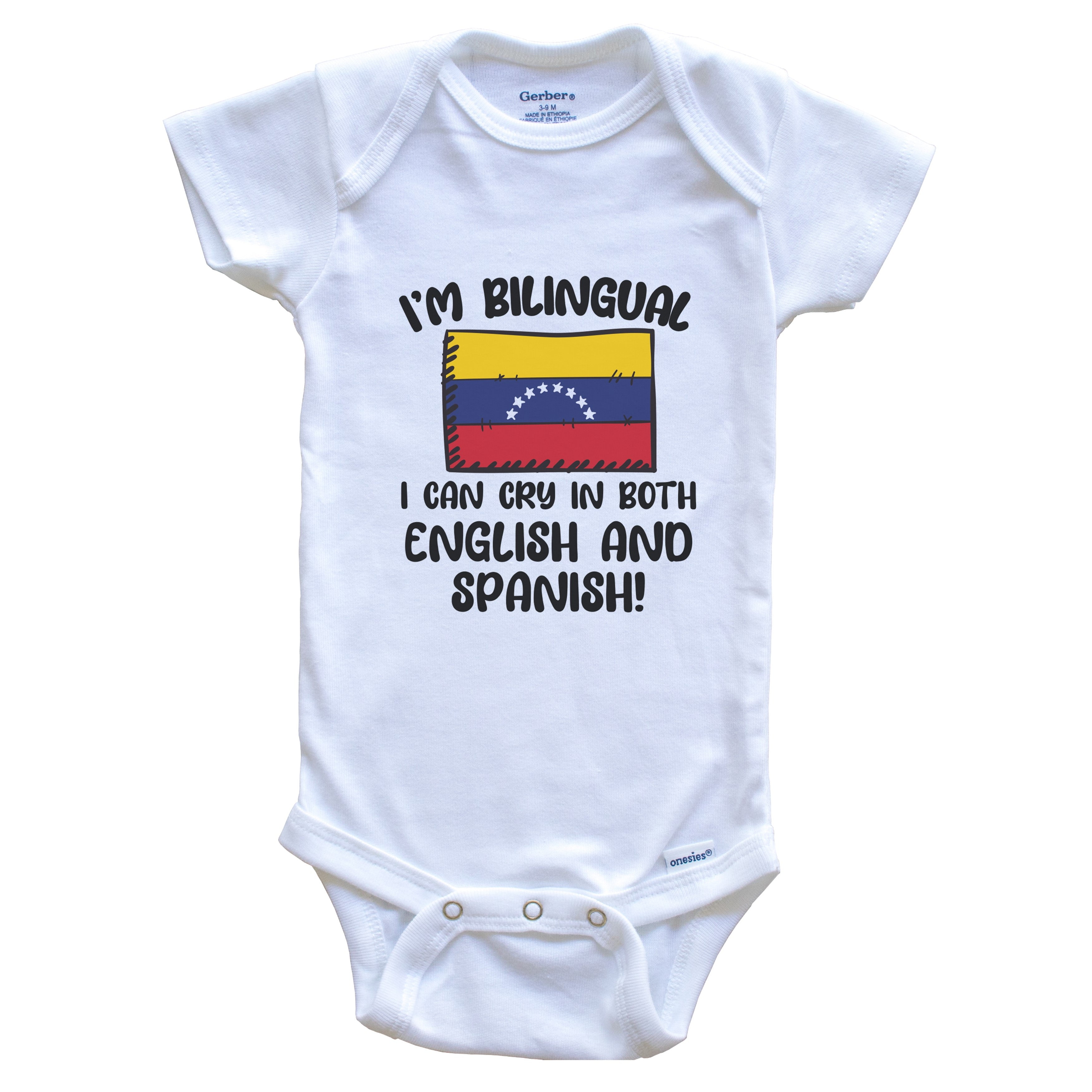 I'm Bilingual I Can Cry In Both English And Spanish Funny Venezuelan Flag Baby Bodysuit - Venezuela One Piece