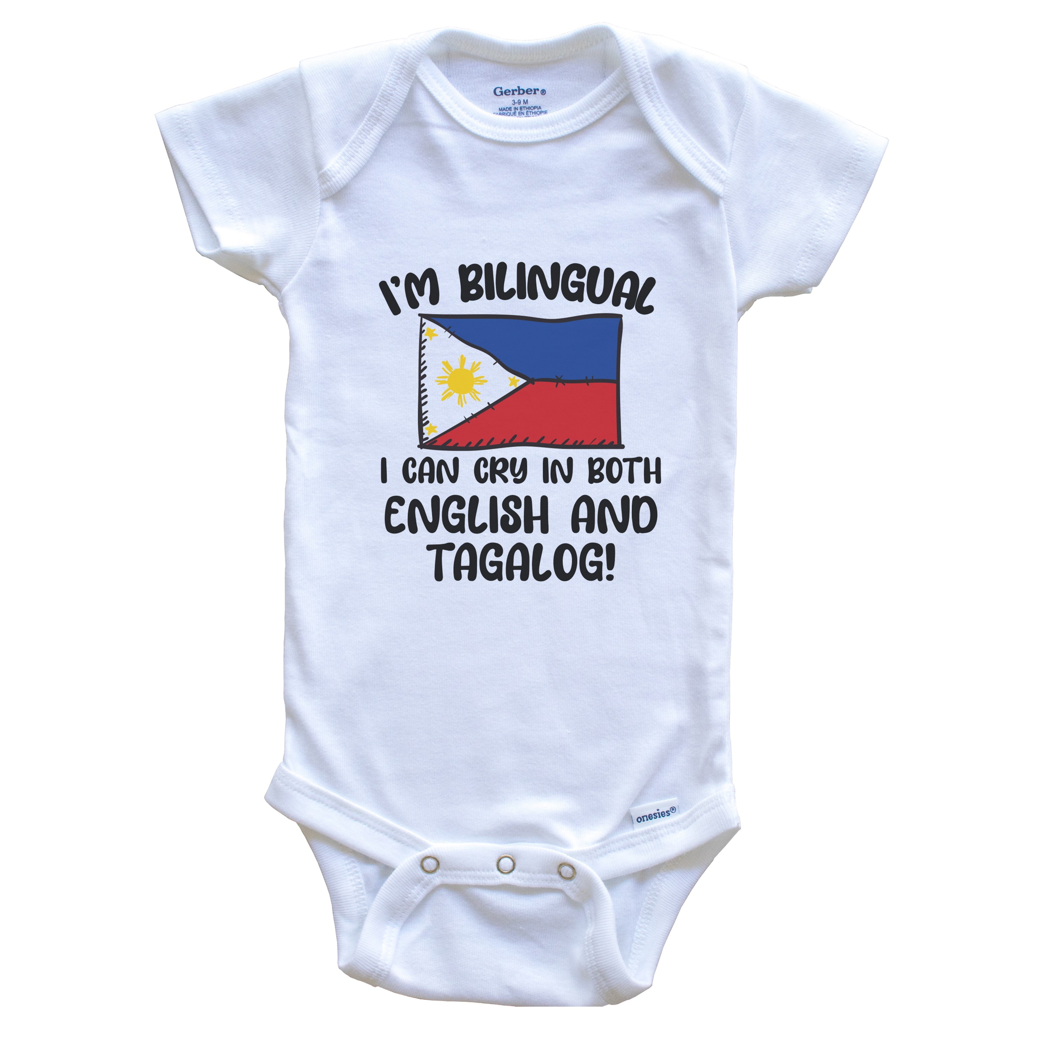 I'm Bilingual I Can Cry In Both English And Tagalog Funny Filipino Flag Baby Bodysuit - Philippines One Piece