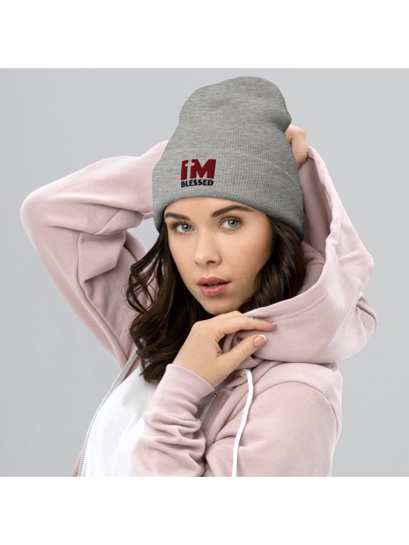 I’m Blessed Embroidered Cuffed Beanie, (Heather Grey)