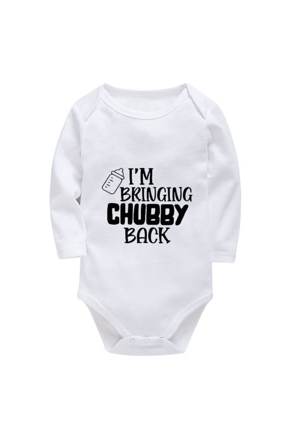 I'm Bringing Chubby Back Newborn Baby Clothes Boy Long Sleeve First Outfit for Newborn Boy White Baby Bodysuit Neutral