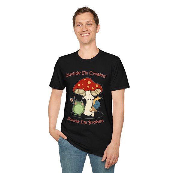 I’m Broken, Gildan Unisex Softstyle Shirt, Mushroom Frog Graphic Tee, S-3XL