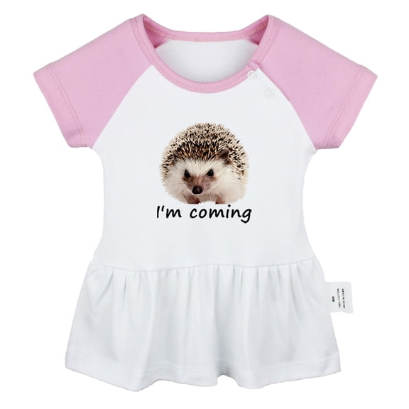 I'm Coming Funny Dresses For Baby, Newborn Babies Animal Hedgehog Pattern Skirts, Infant Princess Dress, 0-24M Kids Graphic Clothes (Pink Raglan Dresses, 12-18 Months)