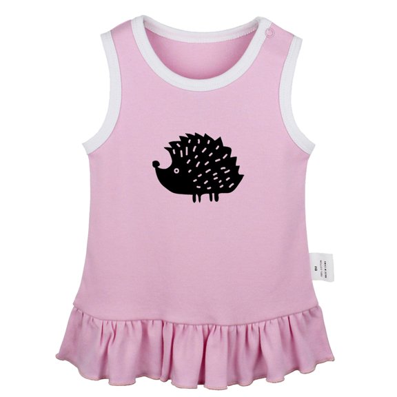 I'm Coming Funny Dresses For Baby, Newborn Babies Animal Hedgehog Pattern Skirts, Infant Princess Dress, 0-24M Kids Graphic Clothes (Pink Sleeveless Dresses, 0-6 Months)