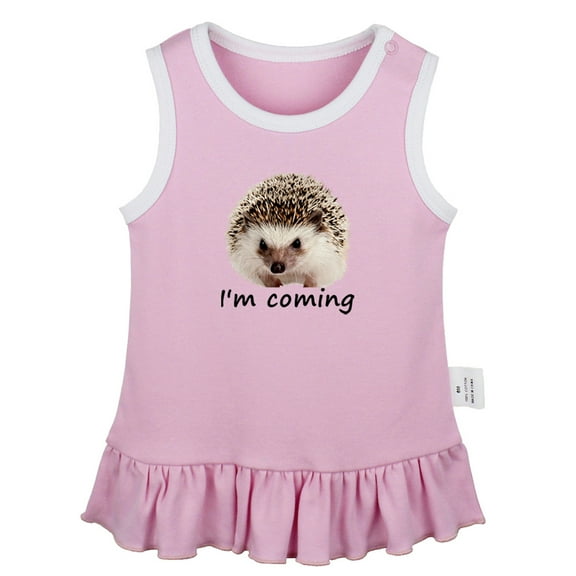 I'm Coming Funny Dresses For Baby, Newborn Babies Animal Hedgehog Pattern Skirts, Infant Princess Dress, 0-24M Kids Graphic Clothes (Pink Sleeveless Dresses, 6-12 Months)