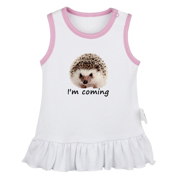 I'm Coming Funny Dresses For Baby, Newborn Babies Animal Hedgehog Pattern Skirts, Infant Princess Dress, 0-24M Kids Graphic Clothes (White Sleeveless Dresses, 18-24 Months)