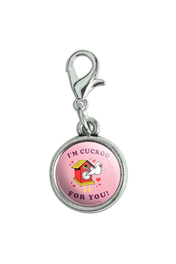 I'm Cuckoo For You Crazy Clock Funny Humor Antiqued Bracelet Pendant Zipper Pull Charm with Lobster Clasp