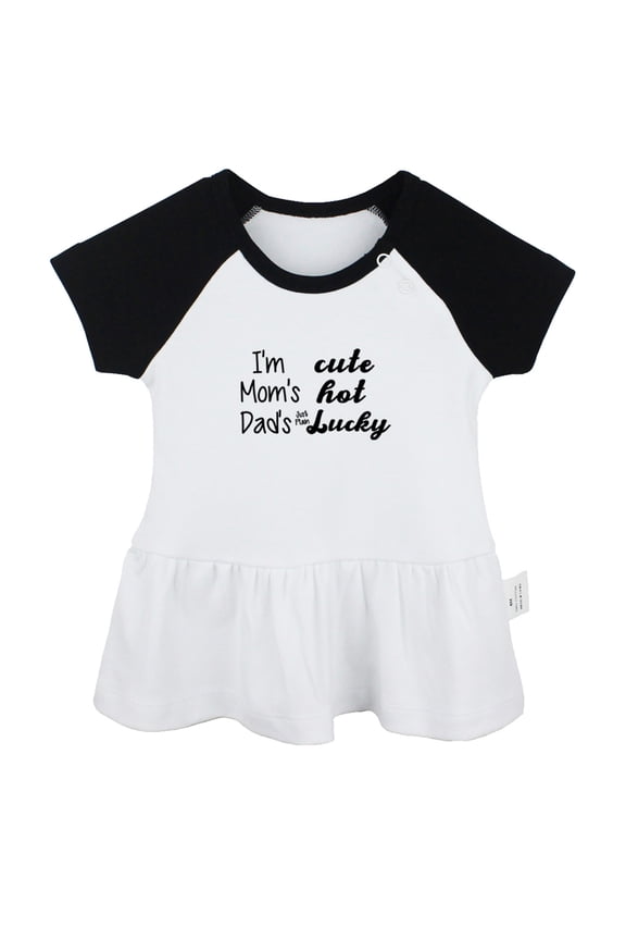 I'm Cute, Mom's Hot, Dad's Just Plain Lucky Funny Dresses For Baby, Newborn Babies Skirts, Infant Princess Dress, 0-24M Kids Graphic Clothes (Black Raglan Dresses, 12-18 Months)