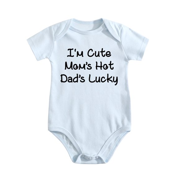I'm Cute, Mom's Hot, Dad's Lucky Baby Bodysuit Funny Adorable Outfit Romper Clothing Baby Blue-style-1 3-6M