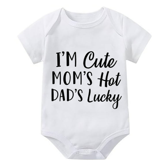 I'm Cute Mom's Hot Dad's Lucky Baby Summer Romper Short Sleeve Cute Rompers for Girls White Girls Rompers