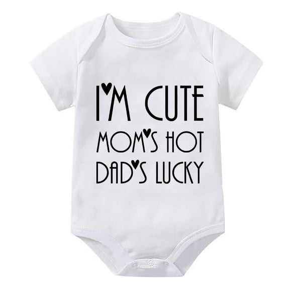 I'm Cute Mom's Hot Dad's Lucky Going Home Outfit for Baby Short Sleeve Baby Girl Coming Home Outfits White Neutral Onsies3-6
